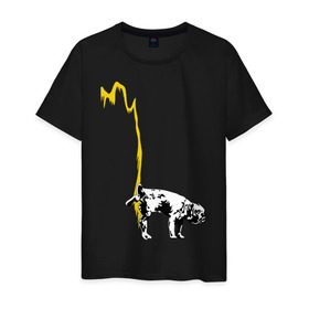 Мужская футболка хлопок с принтом Peeing dog (Banksy) в Белгороде, 100% хлопок | прямой крой, круглый вырез горловины, длина до линии бедер, слегка спущенное плечо. | бульдог | бэнкси | граффити | собака