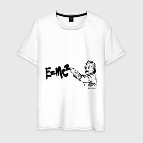 Мужская футболка хлопок с принтом E=MC2 в Белгороде, 100% хлопок | прямой крой, круглый вырез горловины, длина до линии бедер, слегка спущенное плечо. | Тематика изображения на принте: бэнкси | граффити | ученный | формула | эйнштейн