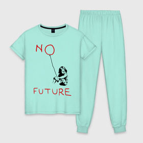 Женская пижама хлопок с принтом No future Banksy в Белгороде, 100% хлопок | брюки и футболка прямого кроя, без карманов, на брюках мягкая резинка на поясе и по низу штанин | banksy | бэнкси | графити | граффити | стрит арт