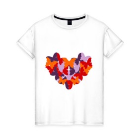 Женская футболка хлопок с принтом Butterfly heart в Белгороде, 100% хлопок | прямой крой, круглый вырез горловины, длина до линии бедер, слегка спущенное плечо | бабочки | девушкам | сердечко | сердце | узор
