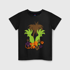 Детская футболка хлопок с принтом Попугаи в Белгороде, 100% хлопок | круглый вырез горловины, полуприлегающий силуэт, длина до линии бедер | деревья | лето | пальмы | птицы | цветы