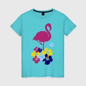 Женская футболка хлопок с принтом Фламинго в Белгороде, 100% хлопок | прямой крой, круглый вырез горловины, длина до линии бедер, слегка спущенное плечо | летние | лето | птица | цветочки | цветы