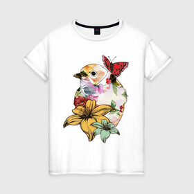 Женская футболка хлопок с принтом Райская танагра в Белгороде, 100% хлопок | прямой крой, круглый вырез горловины, длина до линии бедер, слегка спущенное плечо | бабочка