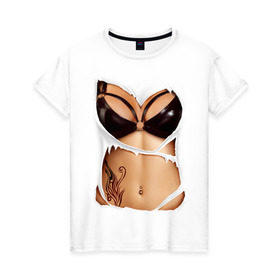 Женская футболка хлопок с принтом Кожаный бюст в Белгороде, 100% хлопок | прямой крой, круглый вырез горловины, длина до линии бедер, слегка спущенное плечо | body | woman body | голое тело | женское тело | подарок жене | тело