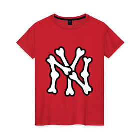 Женская футболка хлопок с принтом NY Bones в Белгороде, 100% хлопок | прямой крой, круглый вырез горловины, длина до линии бедер, слегка спущенное плечо | new era | new york yankees | swag | нью йорк янкис | сваг | свог | свэг