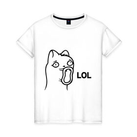 Женская футболка хлопок с принтом LoL-кот в Белгороде, 100% хлопок | прямой крой, круглый вырез горловины, длина до линии бедер, слегка спущенное плечо | интернет приколы | кот | котяра | кошак | лол | мем