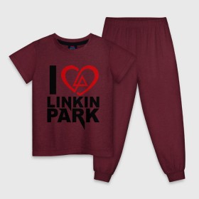 Детская пижама хлопок с принтом I love linkin park (Я люблю Linkin Park) в Белгороде, 100% хлопок |  брюки и футболка прямого кроя, без карманов, на брюках мягкая резинка на поясе и по низу штанин
 | rock | линкин парк | музыкальная группа | рок группа | рок музыка