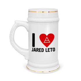 Кружка пивная с принтом I love Jared Leto в Белгороде,  керамика (Материал выдерживает высокую температуру, стоит избегать резкого перепада температур) |  объем 630 мл | Тематика изображения на принте: 30 seconds to mars | 30 stm | punk | rock | музыка | панк рок | я люблю джареда лето