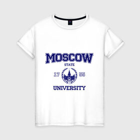 Женская футболка хлопок с принтом MGU Moscow University в Белгороде, 100% хлопок | прямой крой, круглый вырез горловины, длина до линии бедер, слегка спущенное плечо | вуз | институт | мгу | студенческие | университет