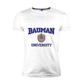 Мужская футболка премиум с принтом BAUMAN University в Белгороде, 92% хлопок, 8% лайкра | приталенный силуэт, круглый вырез ворота, длина до линии бедра, короткий рукав | Тематика изображения на принте: баумана | вуз | институт | студенческие | университет