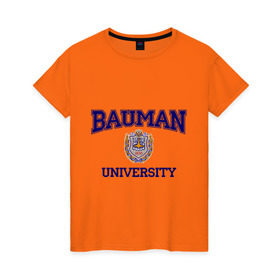 Женская футболка хлопок с принтом BAUMAN University в Белгороде, 100% хлопок | прямой крой, круглый вырез горловины, длина до линии бедер, слегка спущенное плечо | баумана | вуз | институт | студенческие | университет