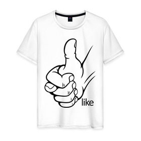 Мужская футболка хлопок с принтом Like в Белгороде, 100% хлопок | прямой крой, круглый вырез горловины, длина до линии бедер, слегка спущенное плечо. | like | большой палец | нравится | отлично