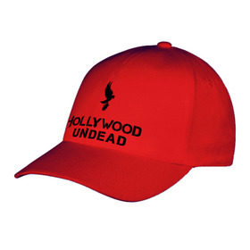 Бейсболка с принтом Hollywood Undead logo в Белгороде, 100% хлопок | классический козырек, металлическая застежка-регулятор размера | Тематика изображения на принте: hollywood undead | hu | hu mask one color | undead | рок реп группа hollywood undead