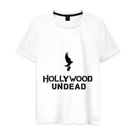 Мужская футболка хлопок с принтом Hollywood Undead logo в Белгороде, 100% хлопок | прямой крой, круглый вырез горловины, длина до линии бедер, слегка спущенное плечо. | hollywood undead | hu | hu mask one color | undead | рок реп группа hollywood undead