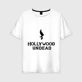 Женская футболка хлопок Oversize с принтом Hollywood Undead logo в Белгороде, 100% хлопок | свободный крой, круглый ворот, спущенный рукав, длина до линии бедер
 | Тематика изображения на принте: hollywood undead | hu | hu mask one color | undead | рок реп группа hollywood undead