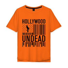Мужская футболка хлопок Oversize с принтом Hollywood Undead flag в Белгороде, 100% хлопок | свободный крой, круглый ворот, “спинка” длиннее передней части | hollywood undead | hu | hu mask one color | undead | птица с гранатой | рок реп группа hollywood undead