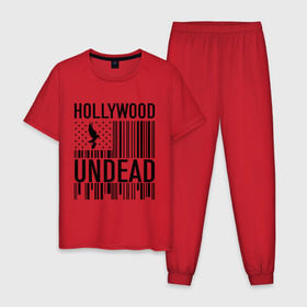 Мужская пижама хлопок с принтом Hollywood Undead flag в Белгороде, 100% хлопок | брюки и футболка прямого кроя, без карманов, на брюках мягкая резинка на поясе и по низу штанин
 | hollywood undead | hu | hu mask one color | undead | птица с гранатой | рок реп группа hollywood undead