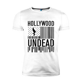 Мужская футболка премиум с принтом Hollywood Undead flag в Белгороде, 92% хлопок, 8% лайкра | приталенный силуэт, круглый вырез ворота, длина до линии бедра, короткий рукав | hollywood undead | hu | hu mask one color | undead | птица с гранатой | рок реп группа hollywood undead