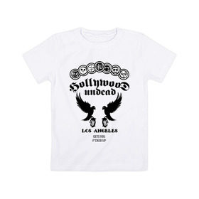 Детская футболка хлопок с принтом HU Gets you fucked up в Белгороде, 100% хлопок | круглый вырез горловины, полуприлегающий силуэт, длина до линии бедер | hollywood undead | группы | зарубежный рэп | музыка | музыкальные группы | рэп
