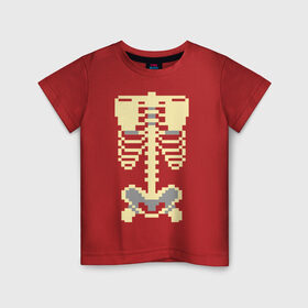 Детская футболка хлопок с принтом Пиксельный скелет в Белгороде, 100% хлопок | круглый вырез горловины, полуприлегающий силуэт, длина до линии бедер | скелет