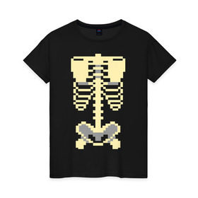 Женская футболка хлопок с принтом Пиксельный скелет в Белгороде, 100% хлопок | прямой крой, круглый вырез горловины, длина до линии бедер, слегка спущенное плечо | Тематика изображения на принте: скелет