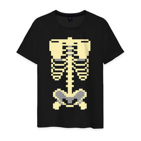 Мужская футболка хлопок с принтом Пиксельный скелет в Белгороде, 100% хлопок | прямой крой, круглый вырез горловины, длина до линии бедер, слегка спущенное плечо. | скелет