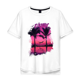 Мужская футболка хлопок Oversize с принтом Palm Relax в Белгороде, 100% хлопок | свободный крой, круглый ворот, “спинка” длиннее передней части | Тематика изображения на принте: летние | лето | на лето | пальмы | пляж