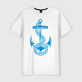 Мужская футболка премиум с принтом Blue anchor в Белгороде, 92% хлопок, 8% лайкра | приталенный силуэт, круглый вырез ворота, длина до линии бедра, короткий рукав | море | моряк | цепь | якорь