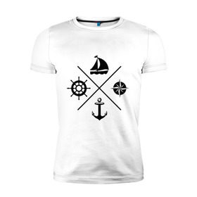 Мужская футболка премиум с принтом Sailor theme в Белгороде, 92% хлопок, 8% лайкра | приталенный силуэт, круглый вырез ворота, длина до линии бедра, короткий рукав | sailor theme | азимут | компас | кораблик | корабль | лодка | путешествие | штурвал | якорь