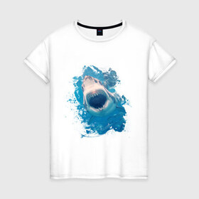 Женская футболка хлопок с принтом Акула watercolor в Белгороде, 100% хлопок | прямой крой, круглый вырез горловины, длина до линии бедер, слегка спущенное плечо | 