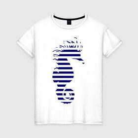 Женская футболка хлопок с принтом Морской конёк в Белгороде, 100% хлопок | прямой крой, круглый вырез горловины, длина до линии бедер, слегка спущенное плечо | летние | море