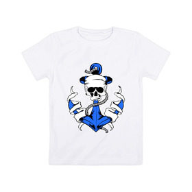 Детская футболка хлопок с принтом Якорь с черепом в Белгороде, 100% хлопок | круглый вырез горловины, полуприлегающий силуэт, длина до линии бедер | корабль | летние | лето | море | отдых | отпуск | пиратские | пираты | пляж