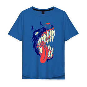 Мужская футболка хлопок Oversize с принтом Злая собака в Белгороде, 100% хлопок | свободный крой, круглый ворот, “спинка” длиннее передней части | Тематика изображения на принте: волк | животные | зверь | острые зубы | пес | собачья пасть