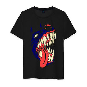 Мужская футболка хлопок с принтом Злая собака (glow) в Белгороде, 100% хлопок | прямой крой, круглый вырез горловины, длина до линии бедер, слегка спущенное плечо. | Тематика изображения на принте: волк | животные | зверь | острые зубы | пес | собачья пасть