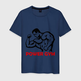 Мужская футболка хлопок с принтом Power Gym в Белгороде, 100% хлопок | прямой крой, круглый вырез горловины, длина до линии бедер, слегка спущенное плечо. | Тематика изображения на принте: powerlifting