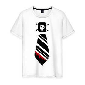 Мужская футболка хлопок с принтом Кровавый галстук в Белгороде, 100% хлопок | прямой крой, круглый вырез горловины, длина до линии бедер, слегка спущенное плечо. | кровь | одежда | полосатый галстук | череп