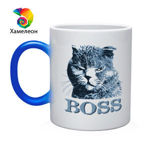 Кружка хамелеон с принтом BOSS в Белгороде, керамика | меняет цвет при нагревании, емкость 330 мл | boss | босс | главный кот | кот boss | кот босс | котэ boss | котяра