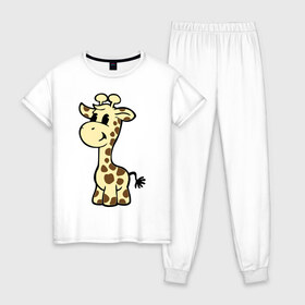 Женская пижама хлопок с принтом Жираф в Белгороде, 100% хлопок | брюки и футболка прямого кроя, без карманов, на брюках мягкая резинка на поясе и по низу штанин | животные | жираф | маленький жираф