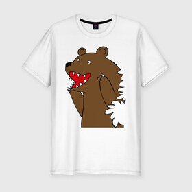 Мужская футболка премиум с принтом Медведь цензурный в Белгороде, 92% хлопок, 8% лайкра | приталенный силуэт, круглый вырез ворота, длина до линии бедра, короткий рукав | интернет приколы | медведь | медведь в кустах | приколы
