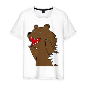Мужская футболка хлопок с принтом Медведь цензурный в Белгороде, 100% хлопок | прямой крой, круглый вырез горловины, длина до линии бедер, слегка спущенное плечо. | Тематика изображения на принте: интернет приколы | медведь | медведь в кустах | приколы
