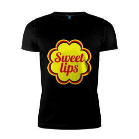 Мужская футболка премиум с принтом Sweet lips в Белгороде, 92% хлопок, 8% лайкра | приталенный силуэт, круглый вырез ворота, длина до линии бедра, короткий рукав | chupa chups | sweet lips | антибренд | сладкие губы | чупа чупс