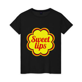 Женская футболка хлопок с принтом Sweet lips в Белгороде, 100% хлопок | прямой крой, круглый вырез горловины, длина до линии бедер, слегка спущенное плечо | chupa chups | sweet lips | антибренд | сладкие губы | чупа чупс