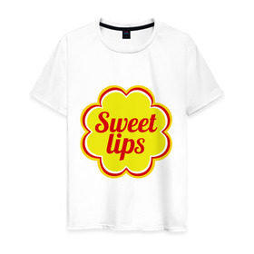 Мужская футболка хлопок с принтом Sweet lips в Белгороде, 100% хлопок | прямой крой, круглый вырез горловины, длина до линии бедер, слегка спущенное плечо. | Тематика изображения на принте: chupa chups | sweet lips | антибренд | сладкие губы | чупа чупс