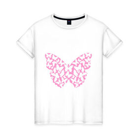Женская футболка хлопок с принтом Бабочка в бабочках в Белгороде, 100% хлопок | прямой крой, круглый вырез горловины, длина до линии бедер, слегка спущенное плечо | 