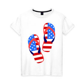 Женская футболка хлопок с принтом Американские сланцы в Белгороде, 100% хлопок | прямой крой, круглый вырез горловины, длина до линии бедер, слегка спущенное плечо | америка | американские сланцы | американские шлепки | сланцы | флаг амереки | шлепки