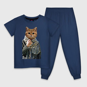 Детская пижама хлопок с принтом Котейка в шарфе в Белгороде, 100% хлопок |  брюки и футболка прямого кроя, без карманов, на брюках мягкая резинка на поясе и по низу штанин
 | cat | животное с телом человека | животные | киса | кот | котенок | кошка | кошка в пальто | тело человека голова животного | человек с головой животного