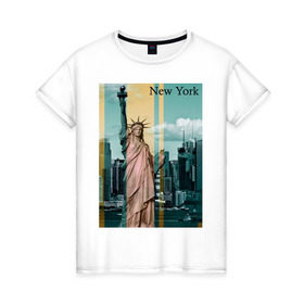 Женская футболка хлопок с принтом NY cтатуя свободы в Белгороде, 100% хлопок | прямой крой, круглый вырез горловины, длина до линии бедер, слегка спущенное плечо | new york | ny | nyc | urban | город | города | нью йорк | урбан