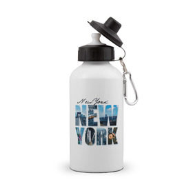 Бутылка спортивная с принтом Надпись NY в Белгороде, металл | емкость — 500 мл, в комплекте две пластиковые крышки и карабин для крепления | Тематика изображения на принте: new york | ny | nyc | urban | город | города | нью йорк | урбан