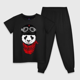 Детская пижама хлопок с принтом Панда байкер в Белгороде, 100% хлопок |  брюки и футболка прямого кроя, без карманов, на брюках мягкая резинка на поясе и по низу штанин
 | panda | медведь | медвежонок | мишка | мотоциклист | шлем