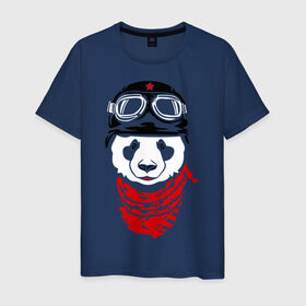 Мужская футболка хлопок с принтом Панда байкер в Белгороде, 100% хлопок | прямой крой, круглый вырез горловины, длина до линии бедер, слегка спущенное плечо. | panda | медведь | медвежонок | мишка | мотоциклист | шлем